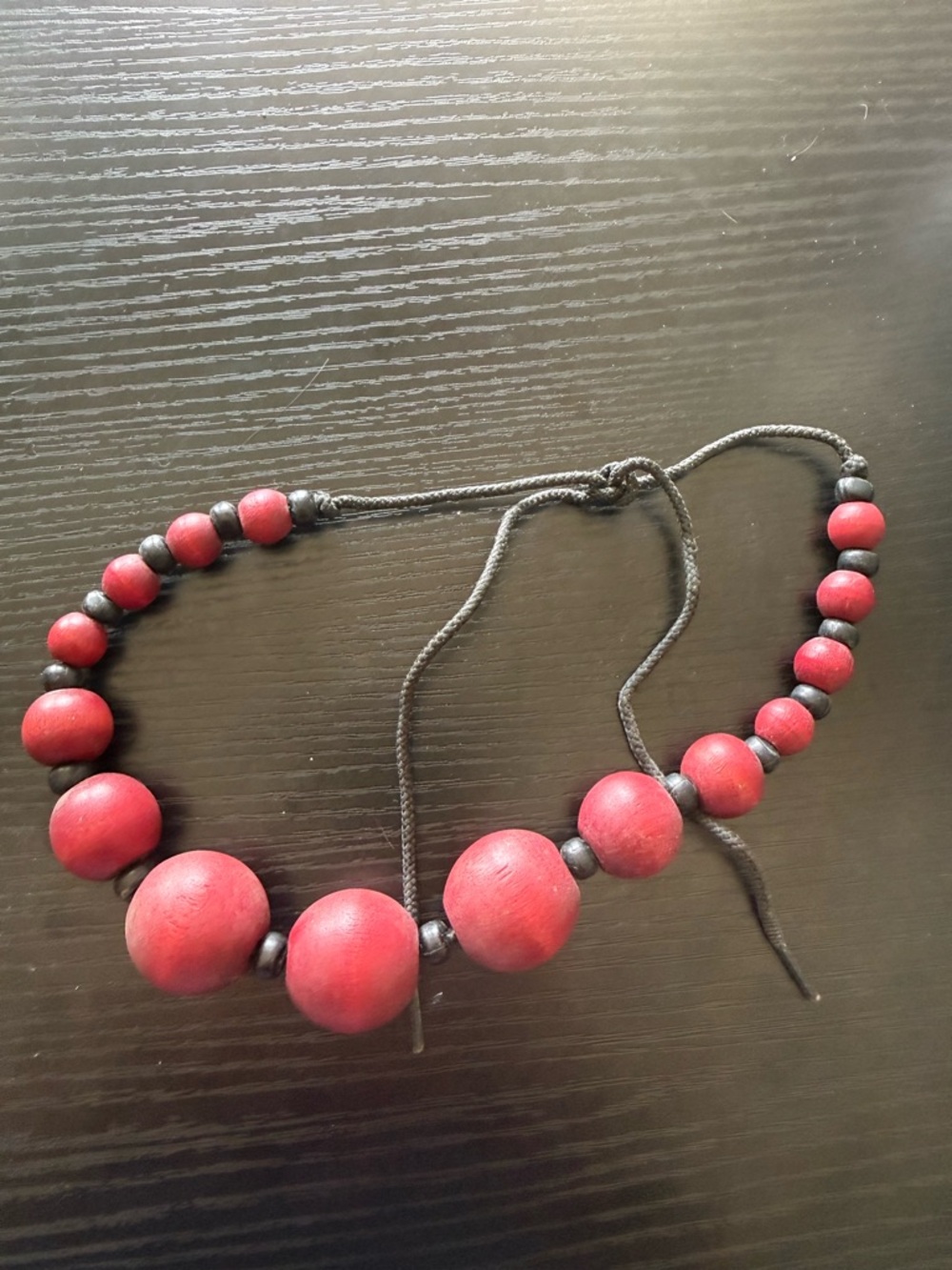 Handcrafted Red Beaded Cord Necklace - Brand Unspecified